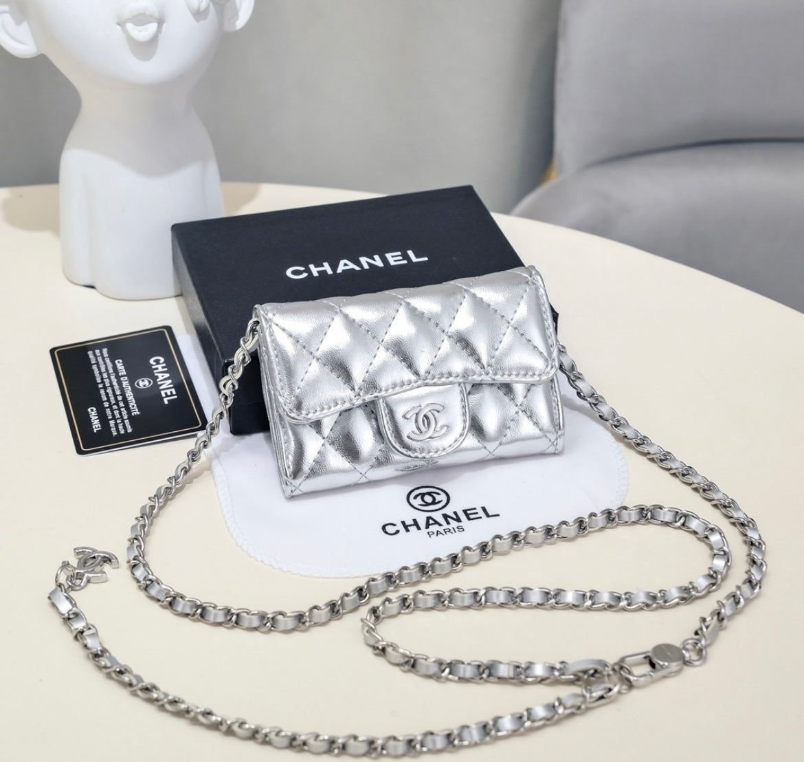 CC metallic silver mini coin purse bag