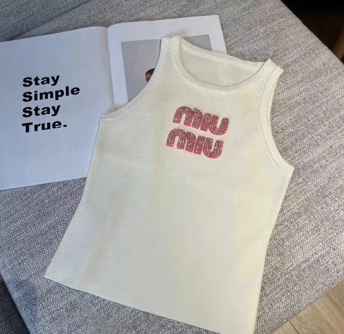 MIU cami top black pink detailing