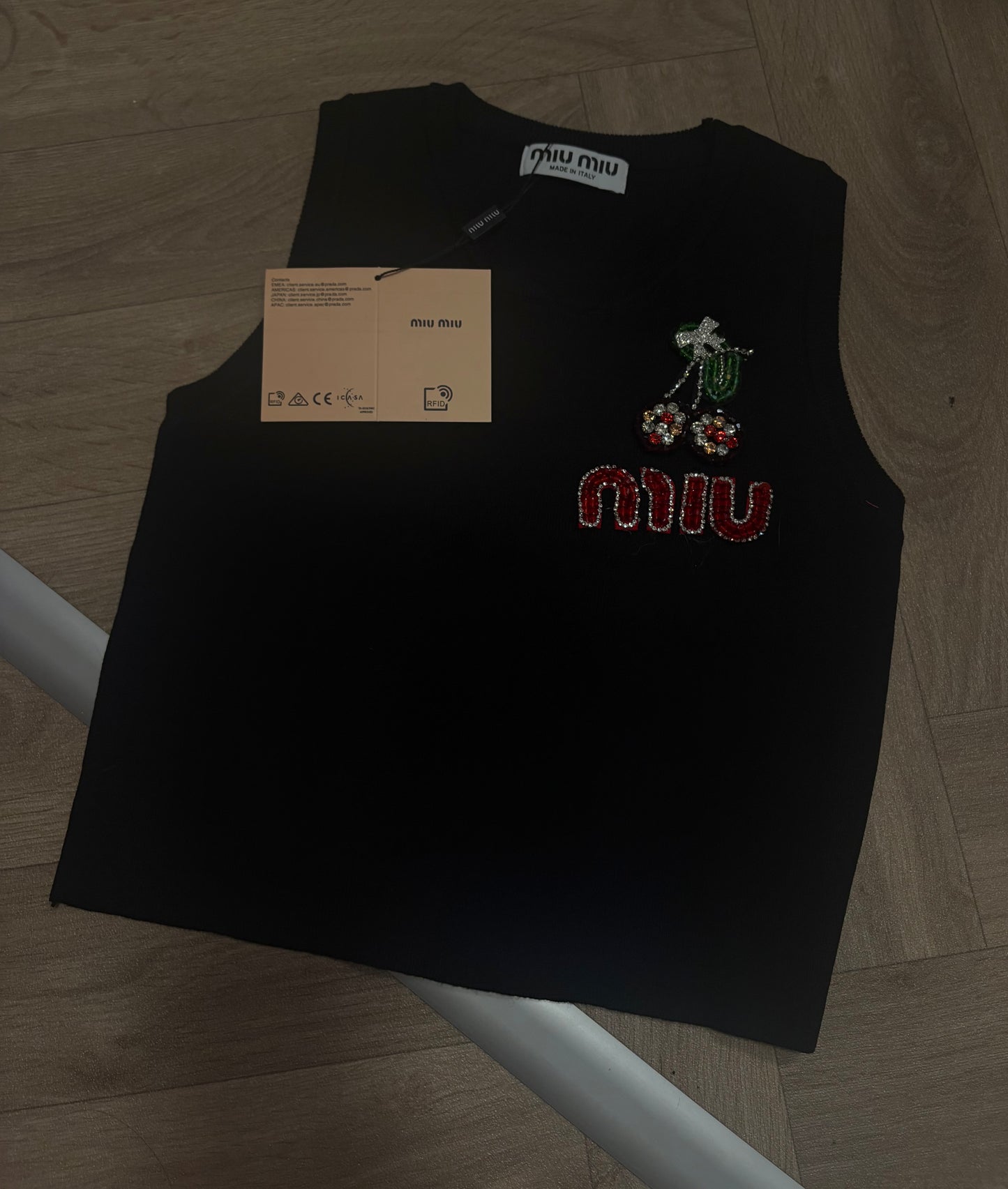 ( in stock fits s/m ) miu beaded diamonte vest top