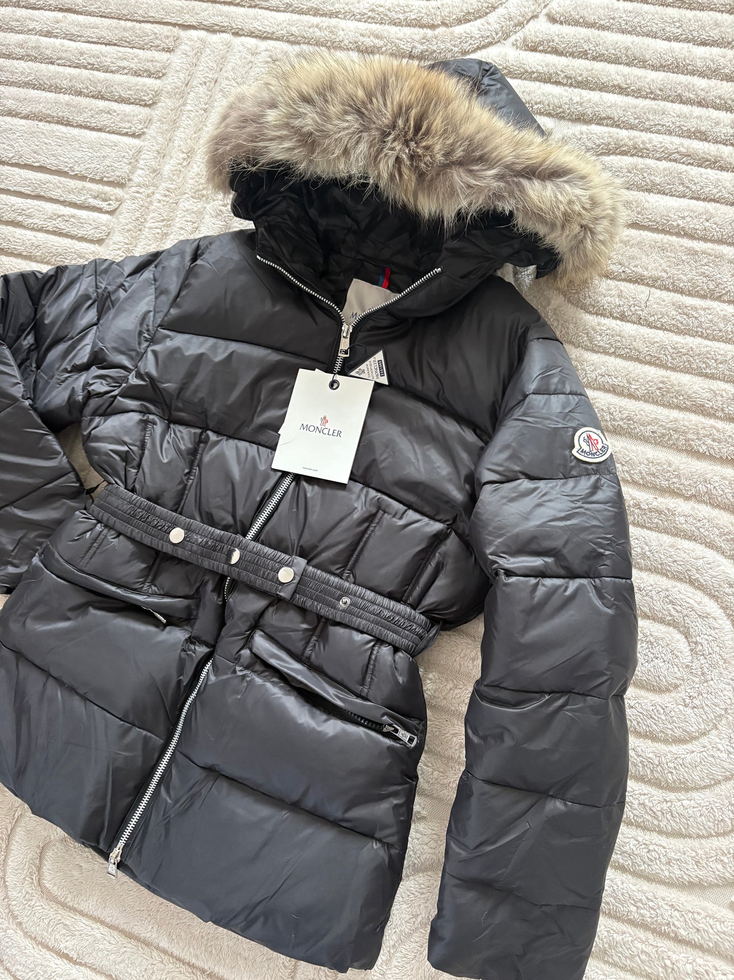 ( in stock size Small ) Mon belted coat with fur