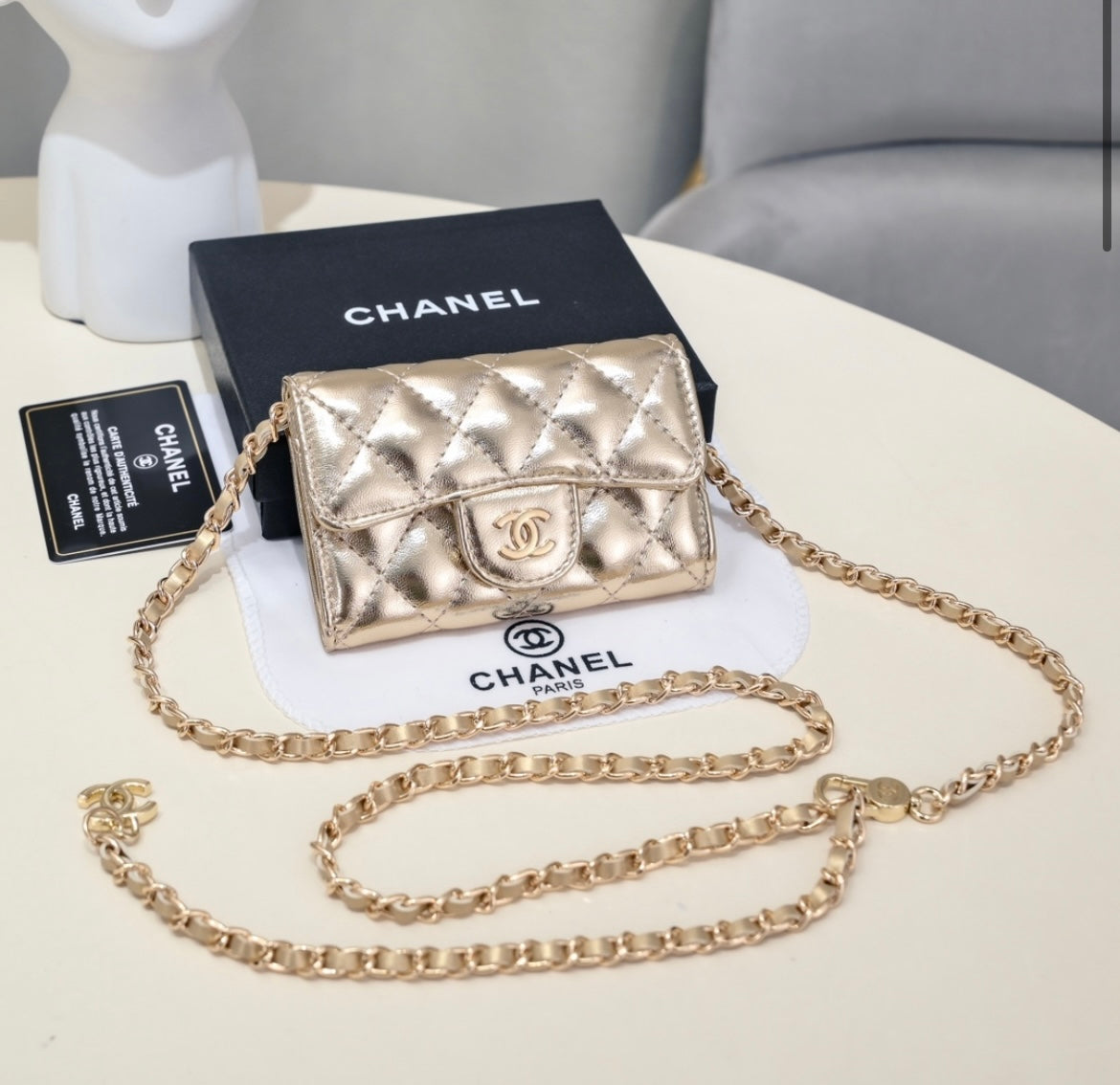 Cc metallic gold mini coin purse bag / bum bag
