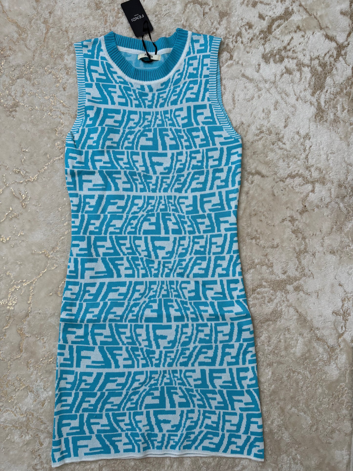 FEN D blue monogram knit dress