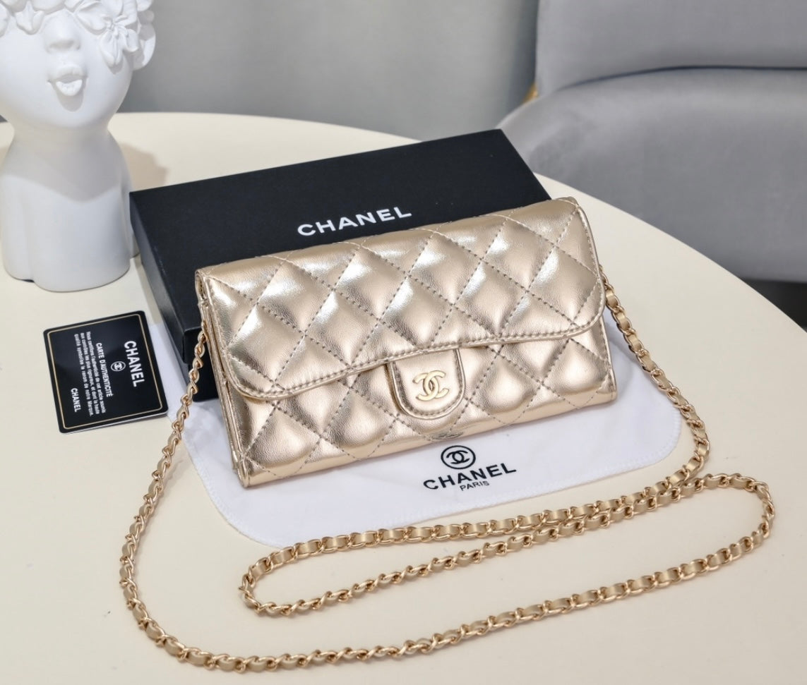 Cc metallic gold crossbody purse bag