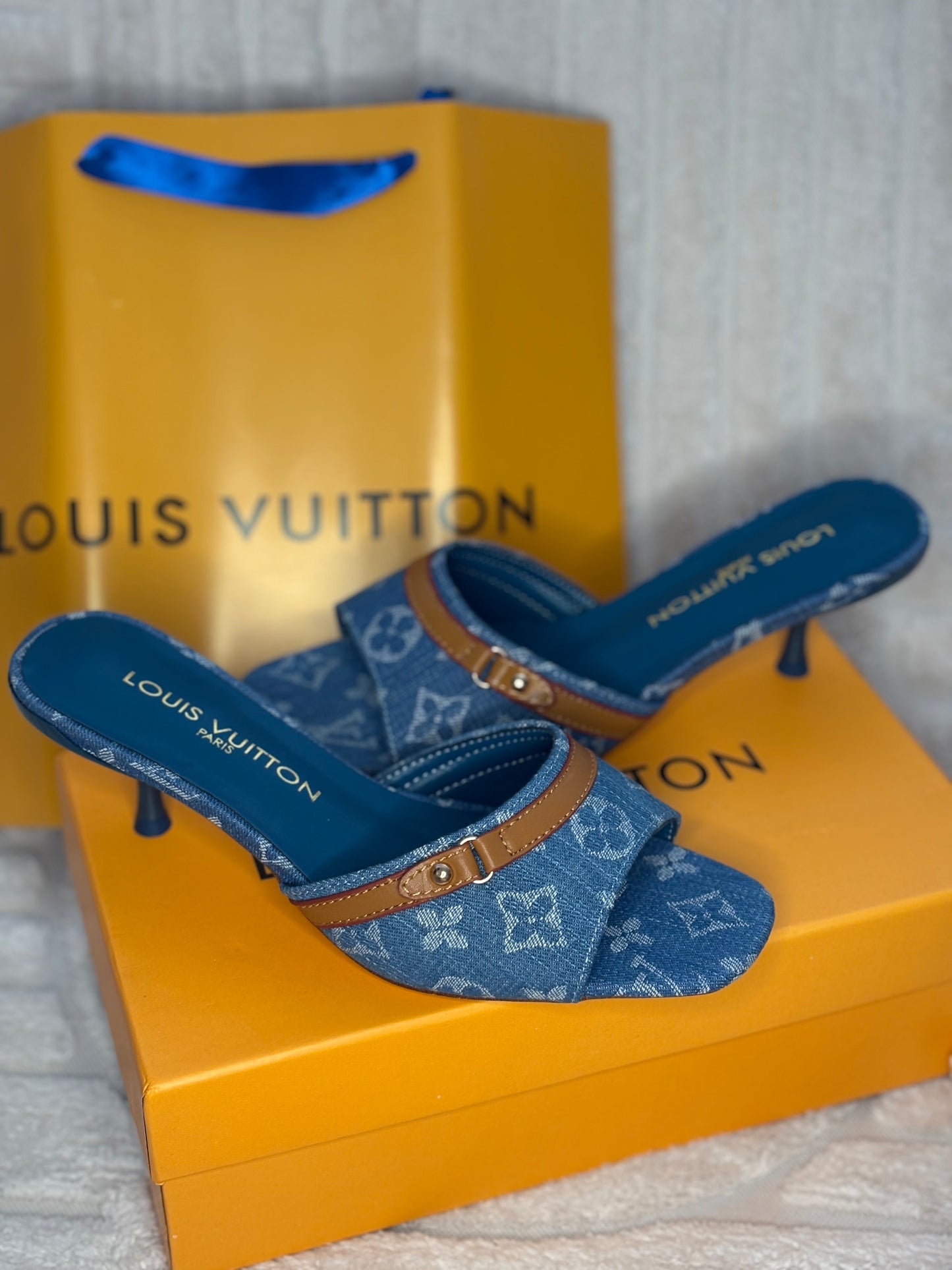 Louie denim kitten heel dark wash denim