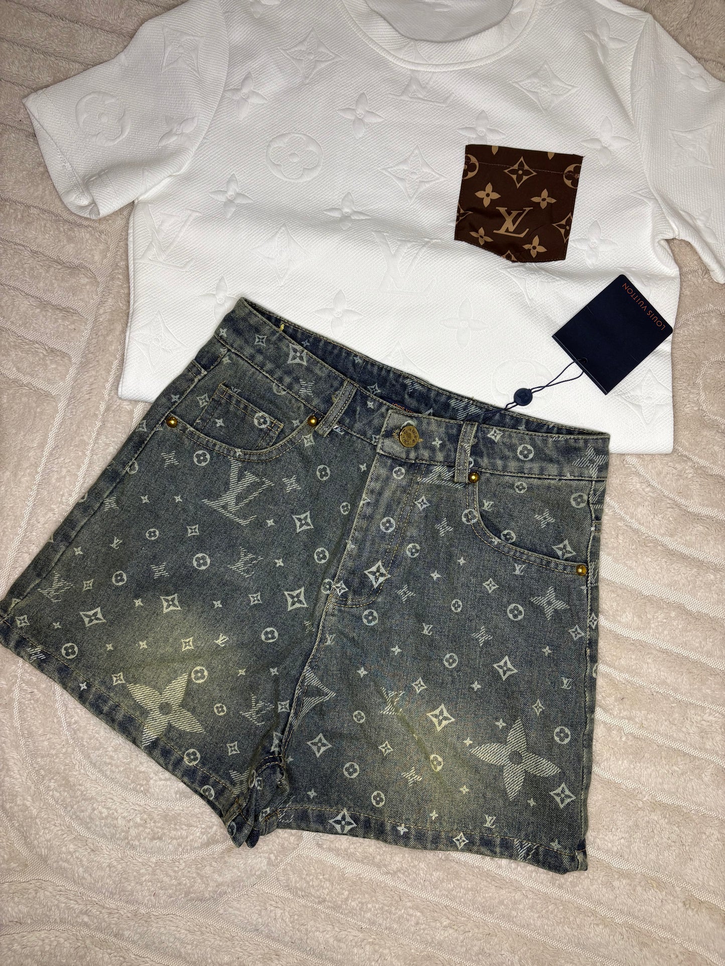 Louie denim short & t shirt set