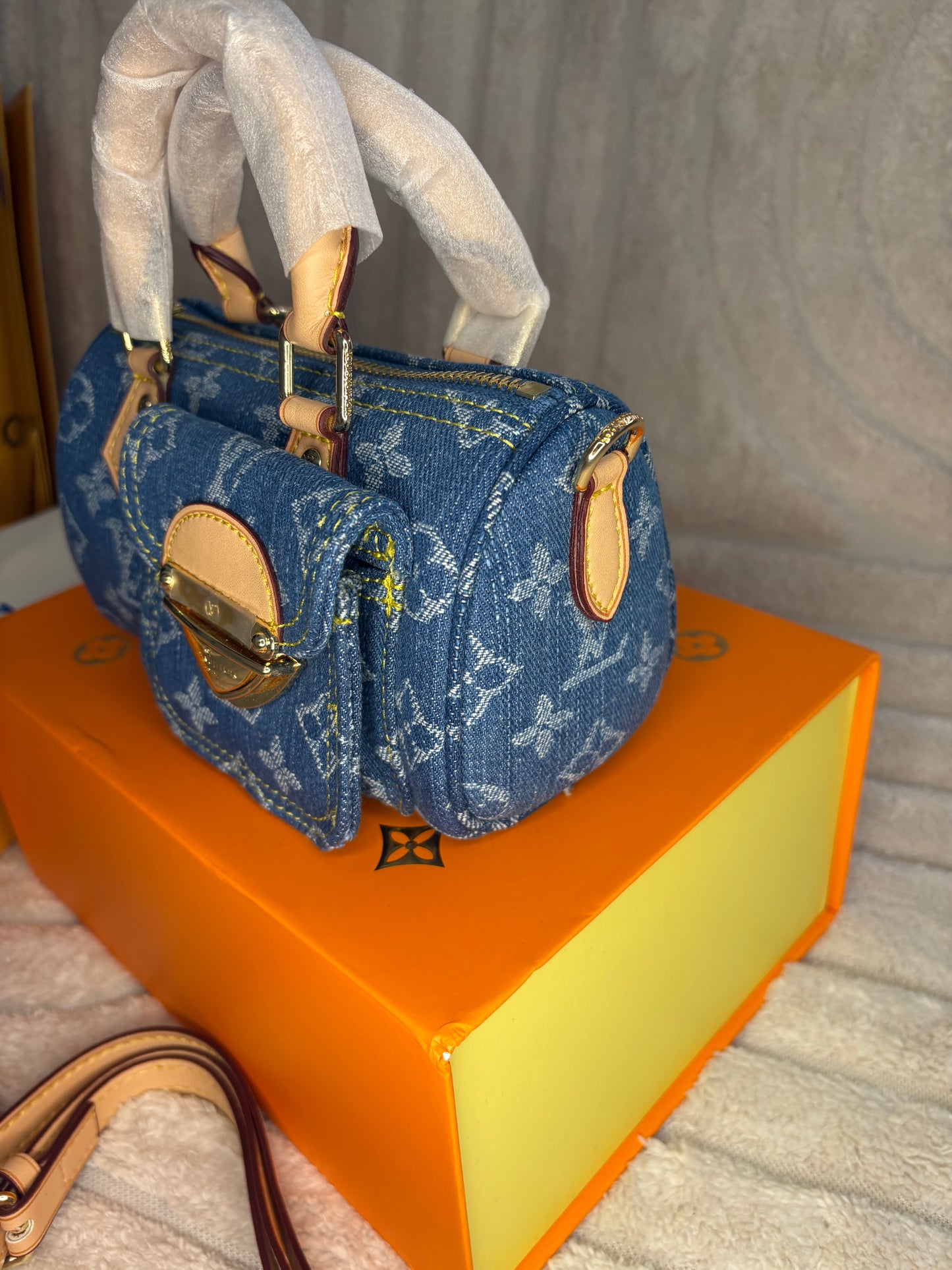Louie dark wash denim handheld bag / crossbody