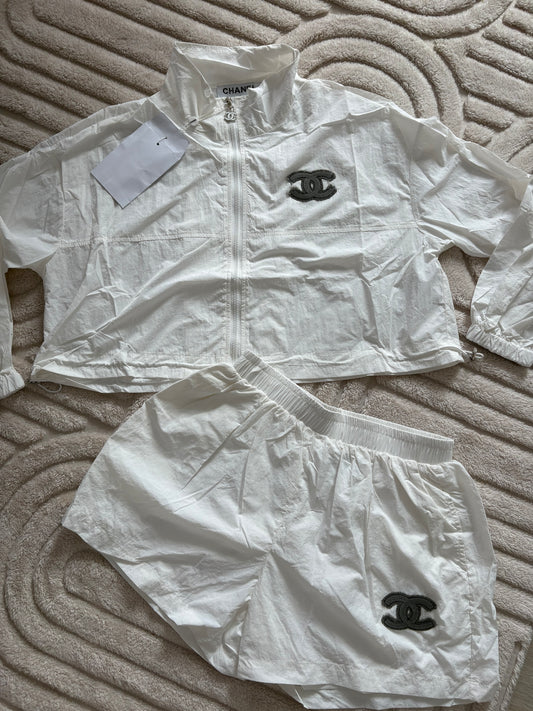 Cc windbreaker co ord set white cream