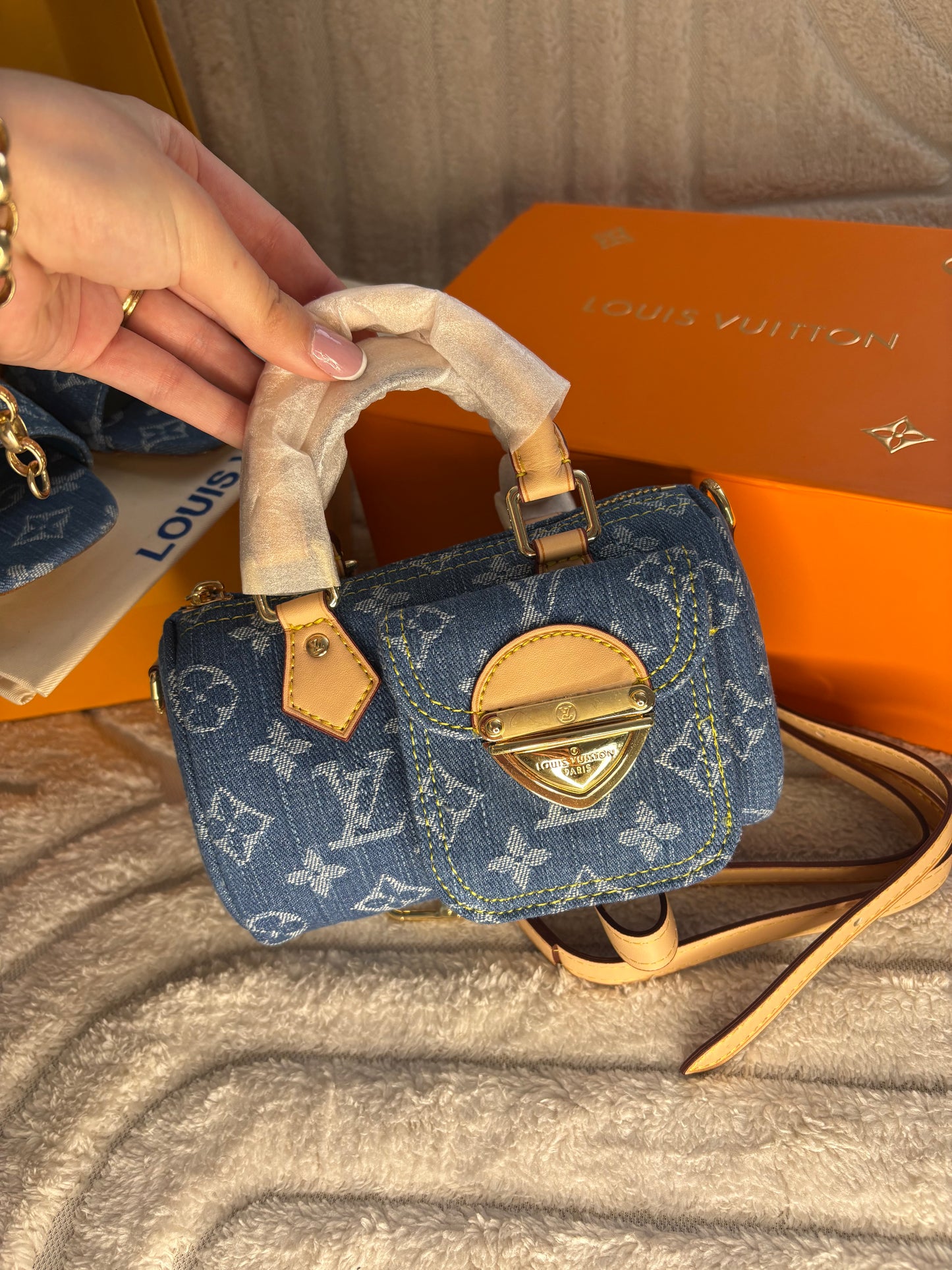 Louie dark wash denim handheld bag / crossbody