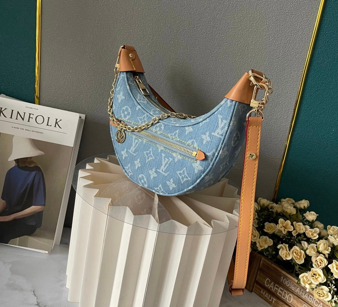 Louie denim baguette shoulder bag