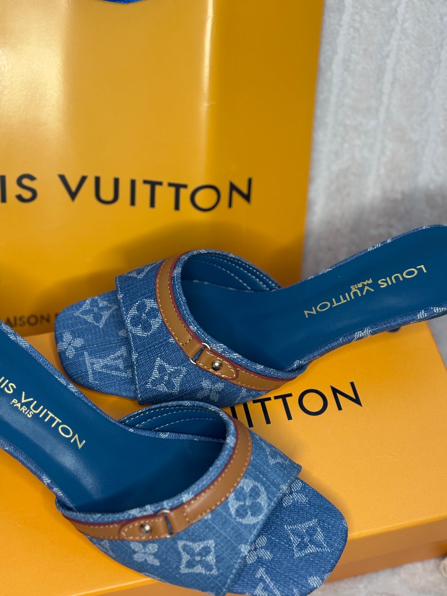 Louie denim kitten heel dark wash denim