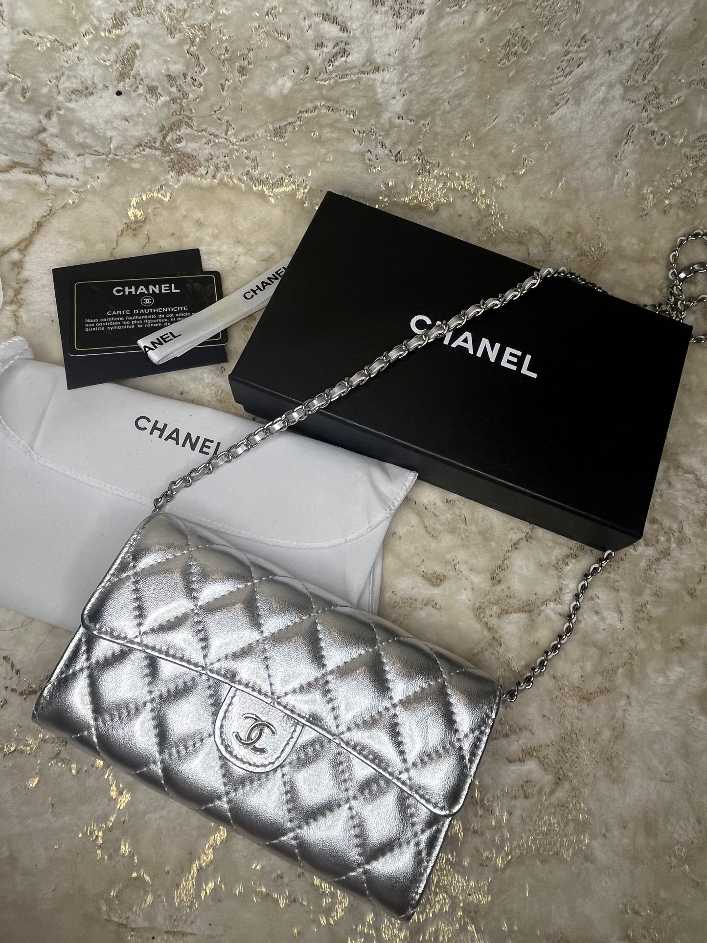 Cc metallic silver crossbody purse bag