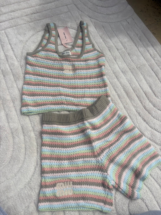 ( in stock size s/m ) miu stripe co ord knit