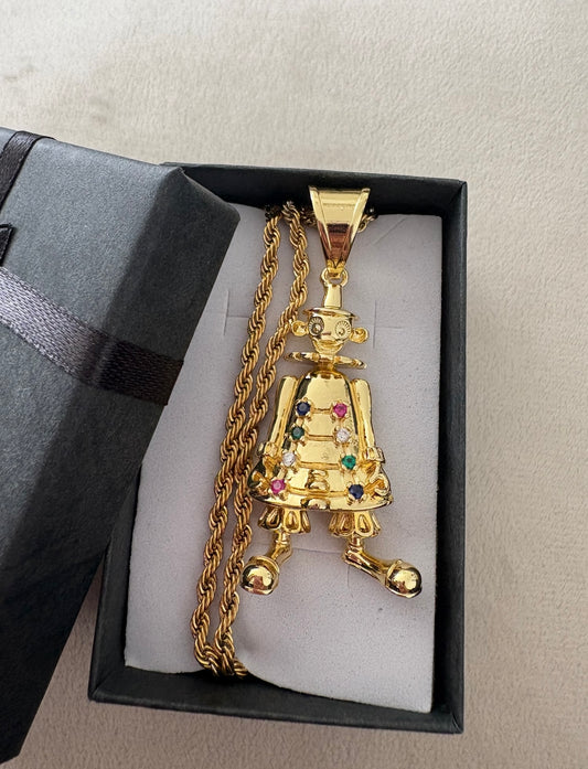 ( in stock ) clown pendant necklace & 20 inch rope chain + gift box