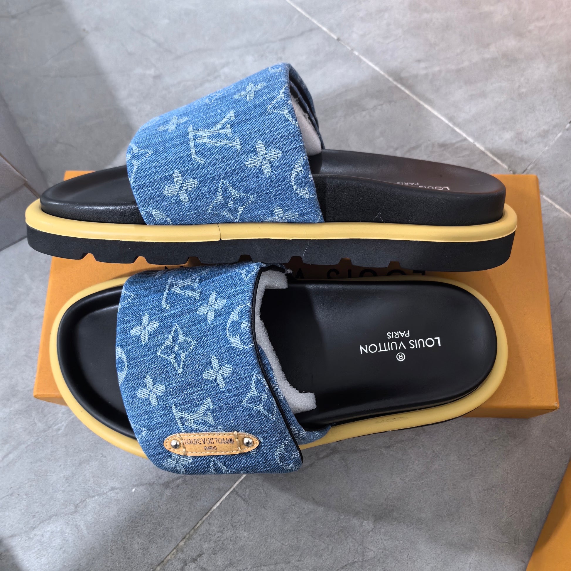 Palm Slippers Louis Vuitton Chappal Price LV Denim Slide Dark Blue