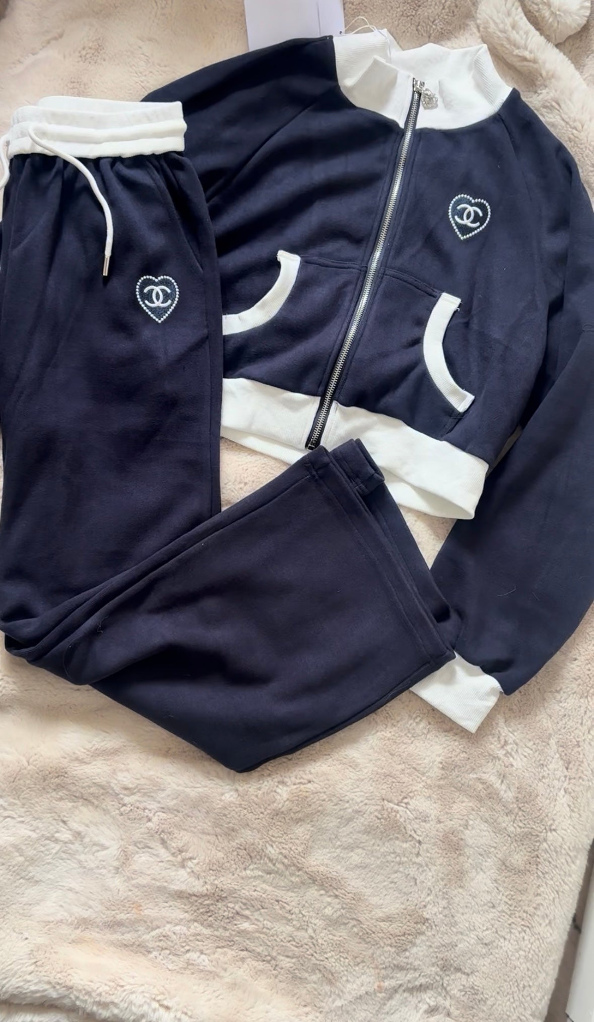( in stock size xs - s ) cc light knit navy tracksuit