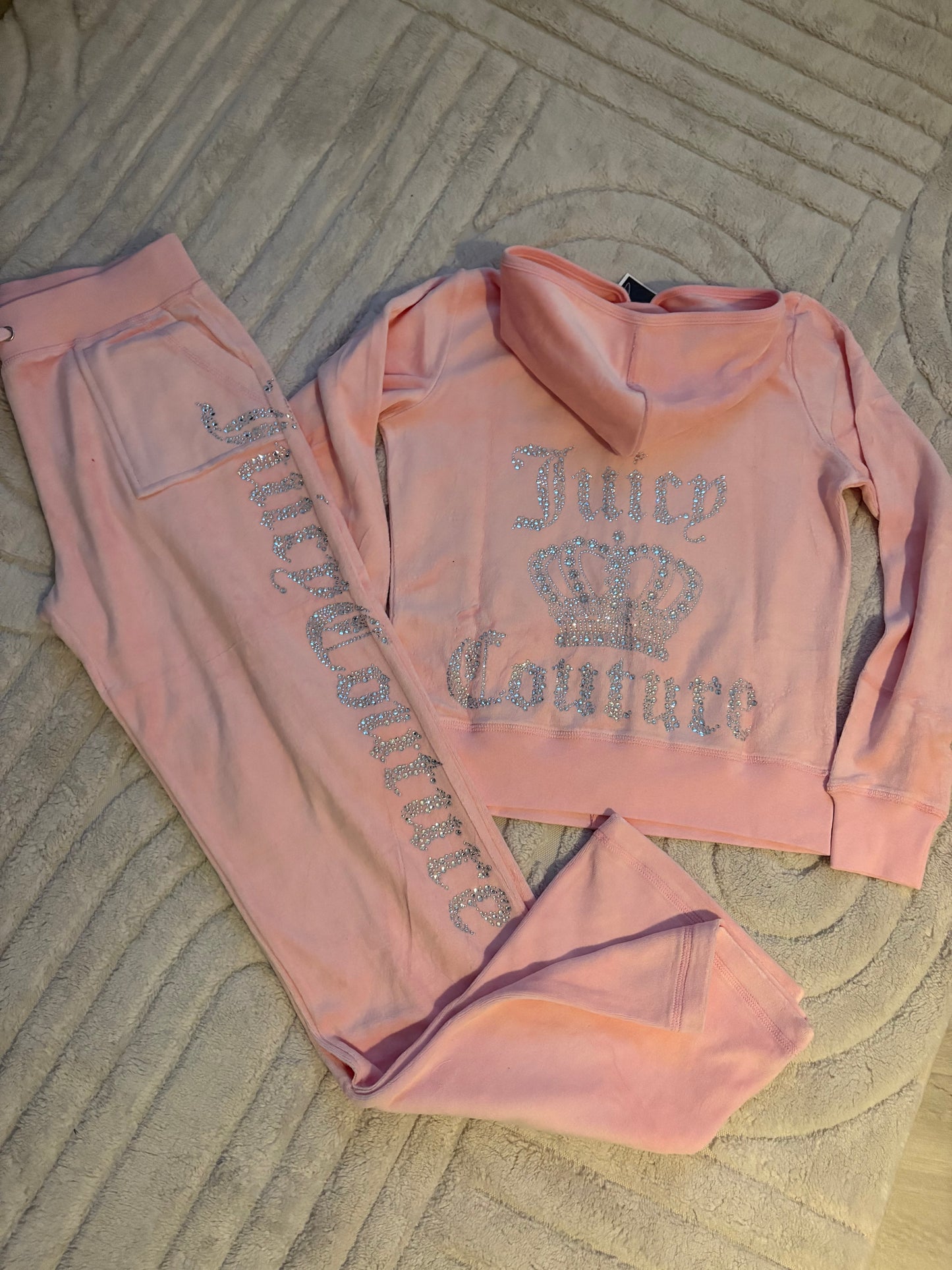 ( in stock fits size 8/10 ) baby pink velour tracksuit
