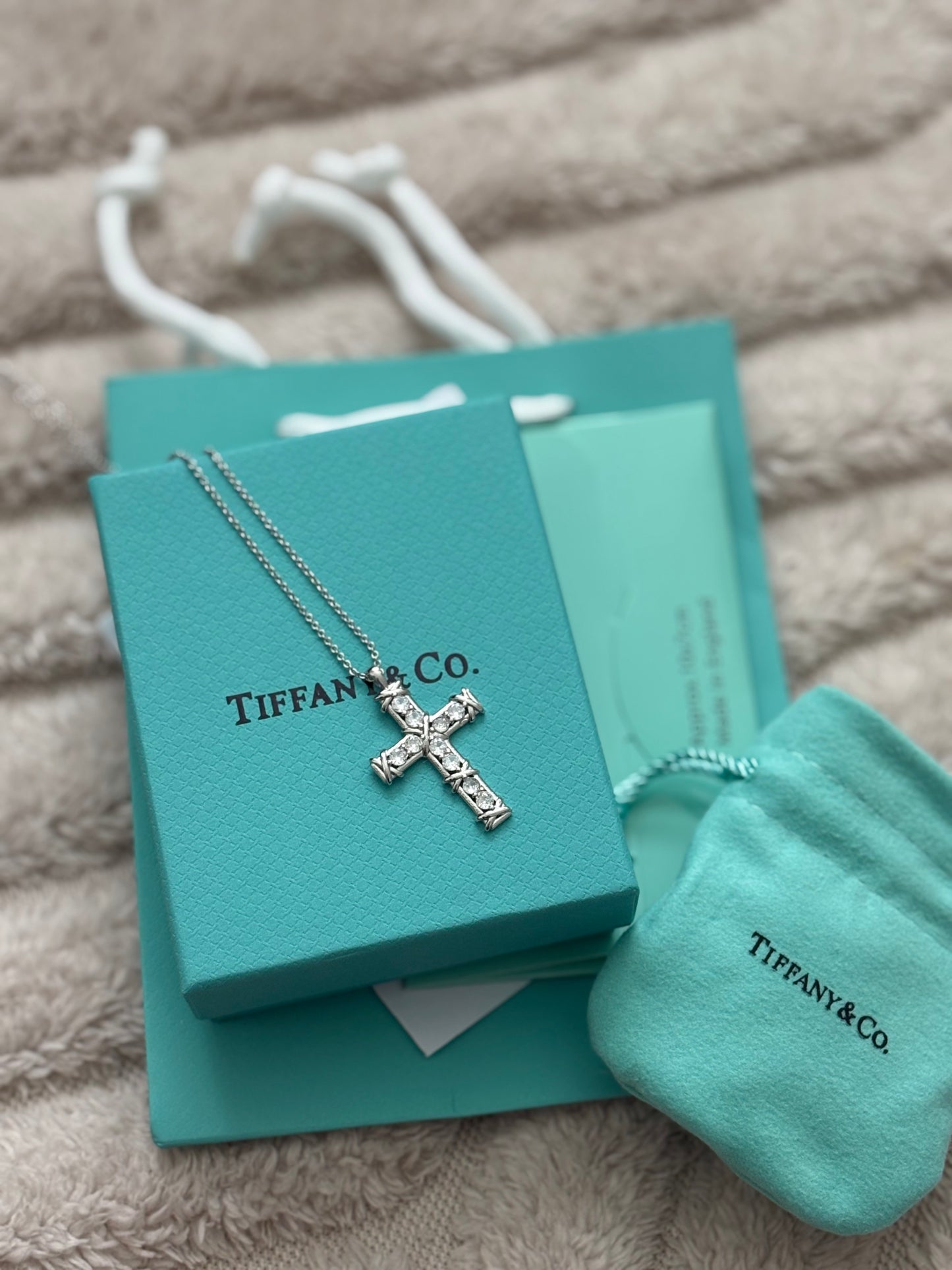 tiff cross necklace & box