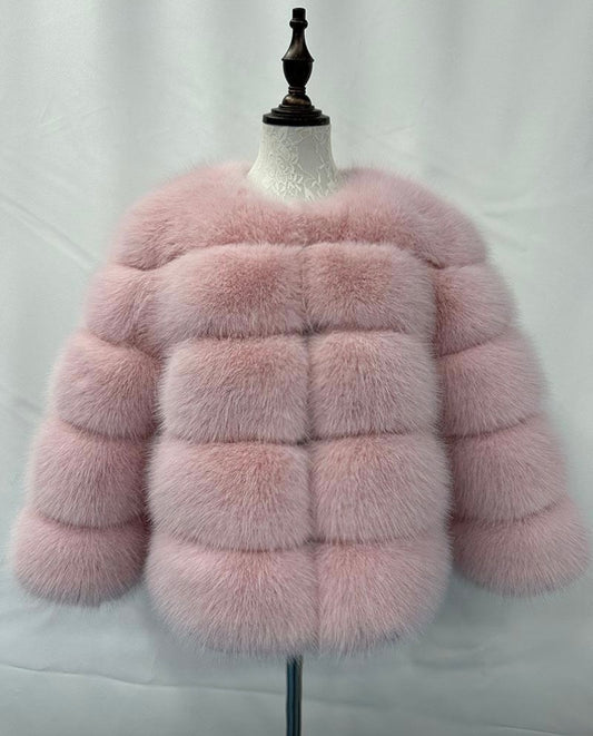 100% fox fur coat colour : bubblegum