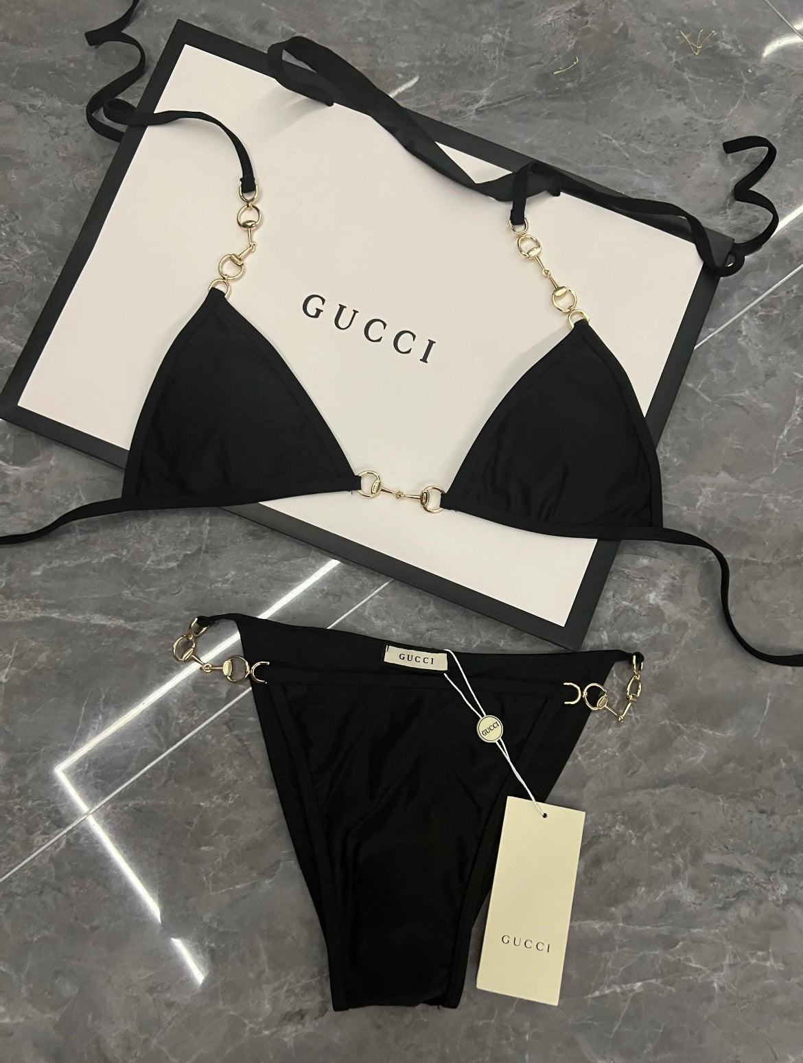 GG gold embellished bikini black