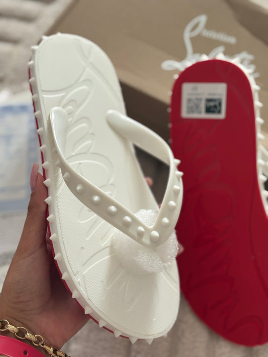 Cl red bottom flip flop white