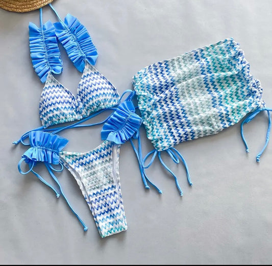 Marbella 3 peice bikini set blue