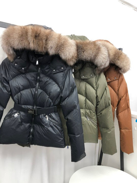 Monc down jacket khaki fox fur hood