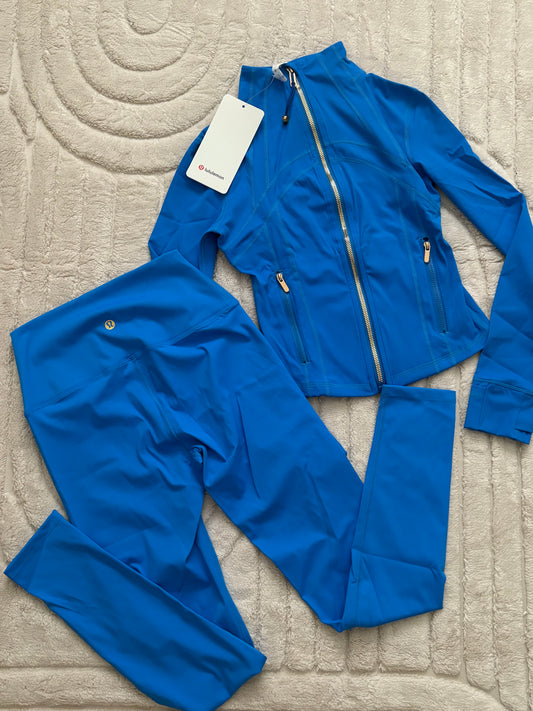 ( in stock size S ) lulu🍋 royal blue gold zipper gym set