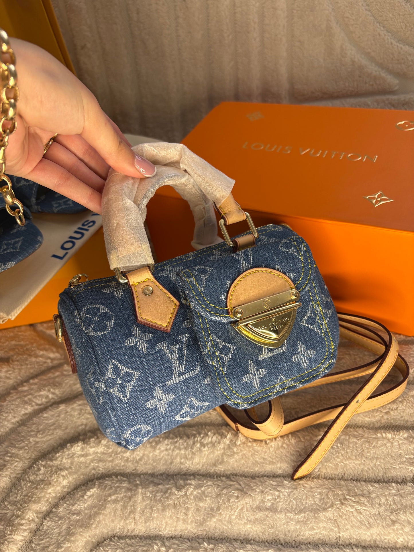 Louie dark wash denim handheld bag / crossbody