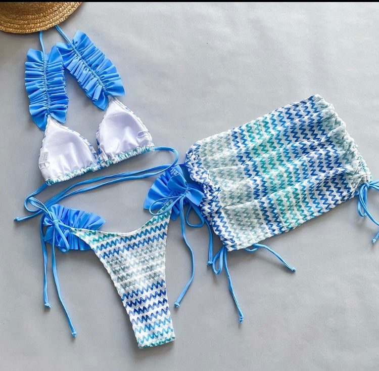 Marbella 3 peice bikini set blue