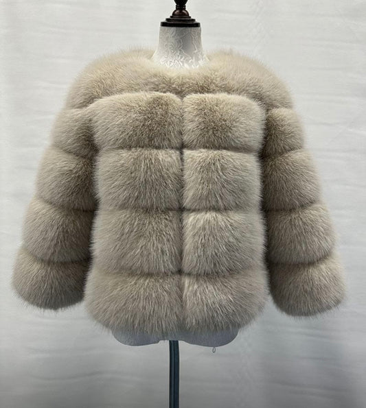 100% fox fur coat colour : beige